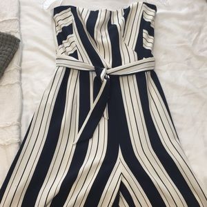 Striped strapless cropped jumpsuit